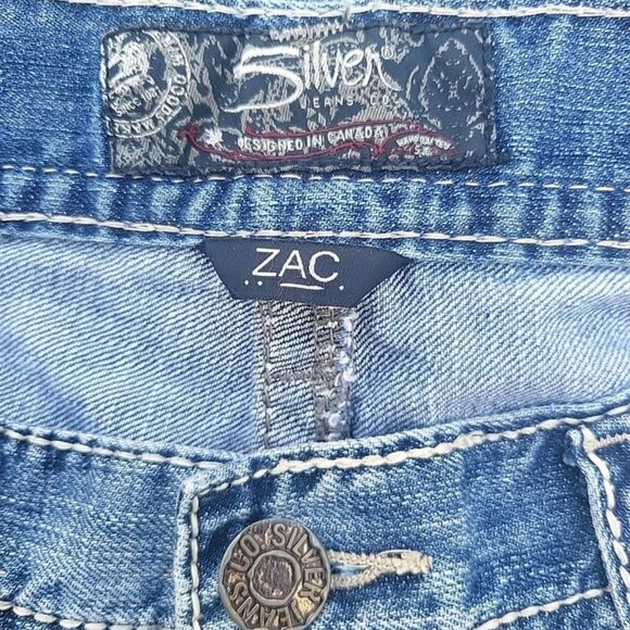 Y2K Silver Jeans Mens 38x32 (Fits 38x34) Blue Zac Bootcut Wide Leg Baggy Skater - Picture 5 of 8